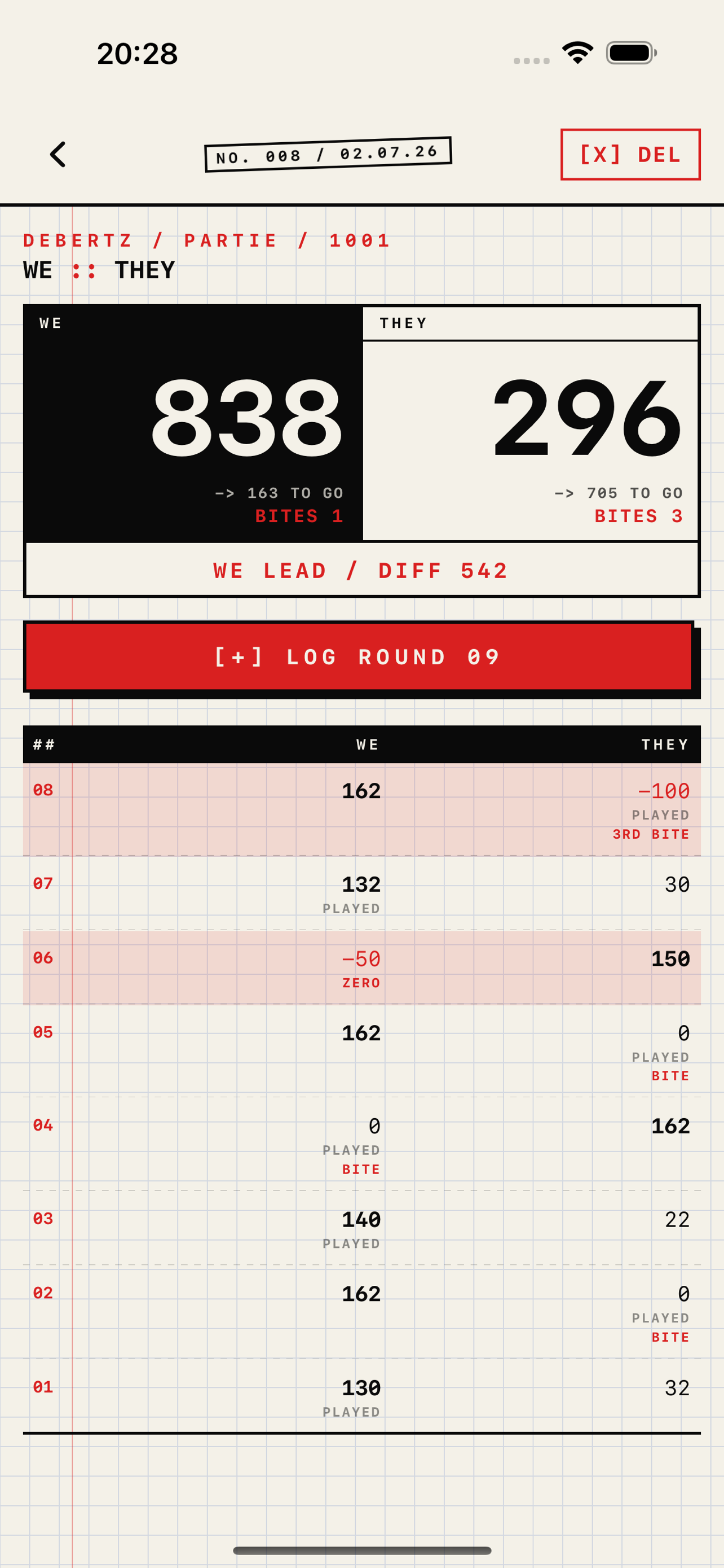 Round history and stats