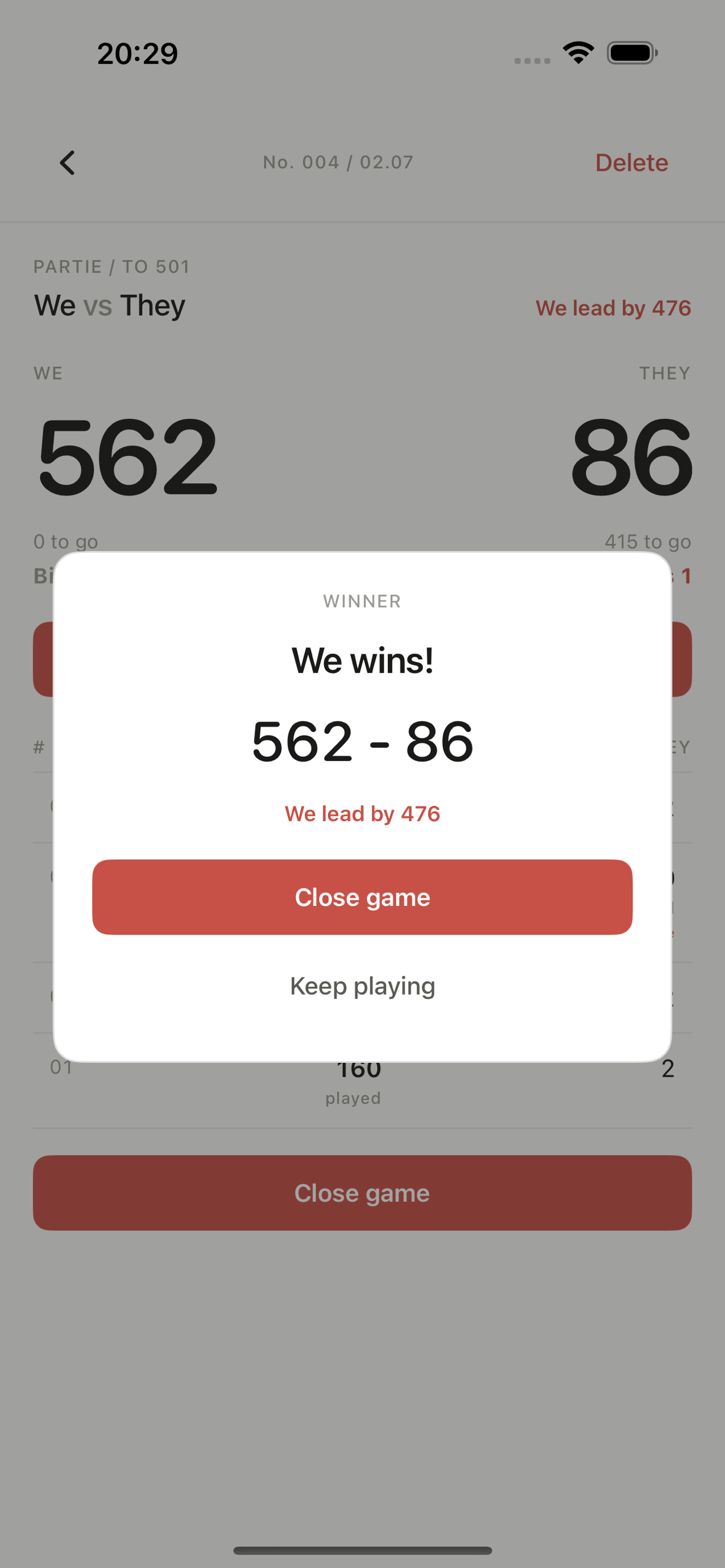 Minimalist winner pop-up